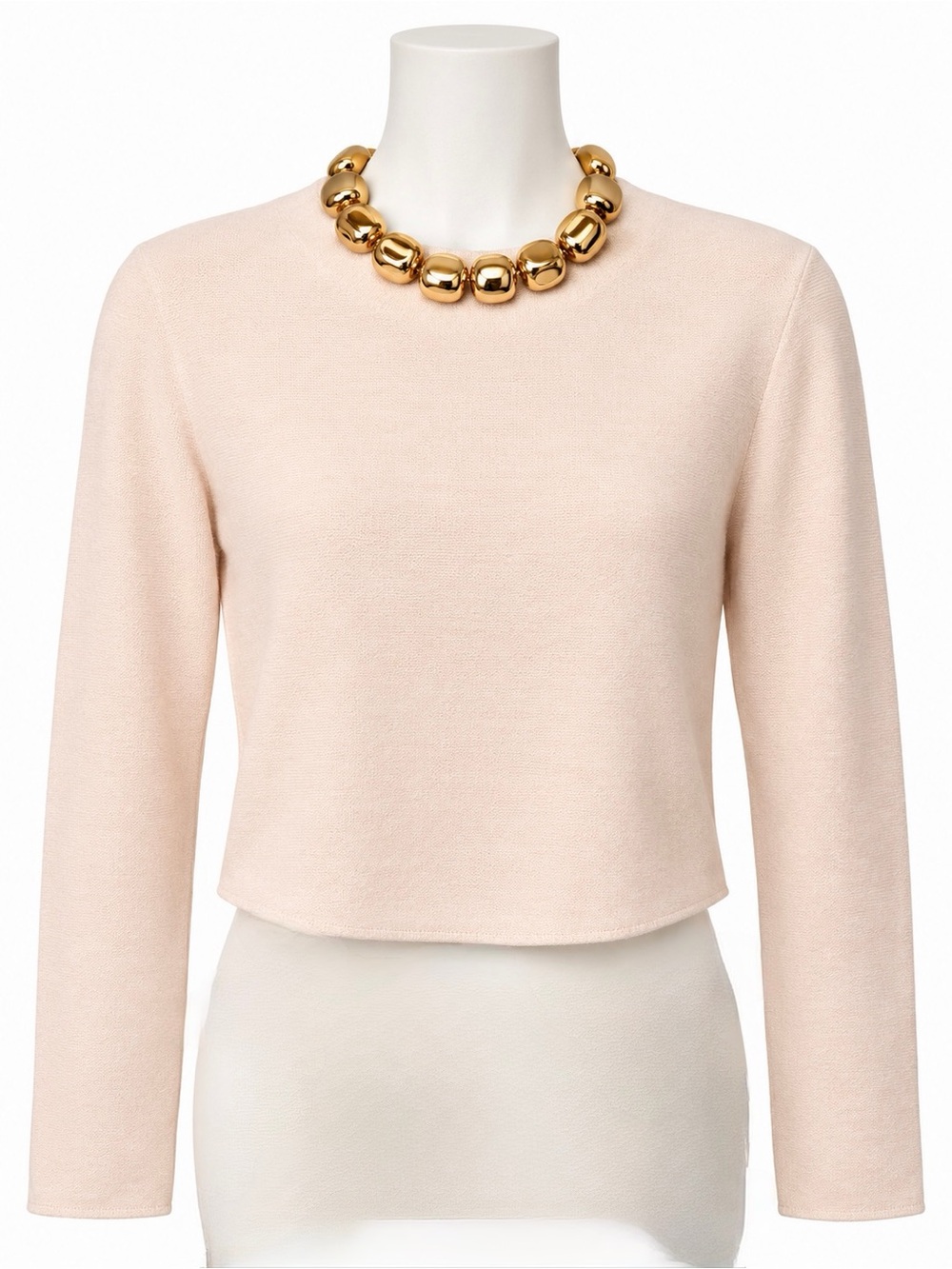 Zara Knit Beaded Neck Jumper Gold Beaded Neckline Size Small NWT